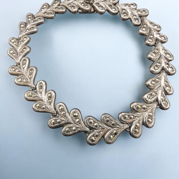 Vintage KD Sterling Silver Marcasite Necklace, Bracelet and Clip-On Earring Set - Picture 3 of 13